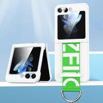 Phone Case for Samsung Galaxy Z Flip 6 5 4 3 Flip6 Flip5 Flip4 Flip3 Ring Wrist Strap Plastic Fall Prevention Shockproof Cover Galaxy Z Flip4 balta
