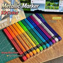 Soft Tip Metallic Glitter Acrylic Marker Pen Waterproof Fade Resistant DIY Journal Student Drawing Model Coloring Paint Pen