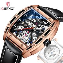 CHENXI 8885 Vyriški mechaniniai laikrodžiai Prabangus natūralios odos vandeniui atsparus šviečiantis apyrankės vyriškas tuščiaviduris visiškai automatinis laikrodis 8885 gray