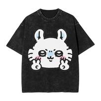 Washed T Shirt Rakko Chiikawas Grunge Cute Hip Hop Fashion TShirts Oversize Streetwear Cotton Summer Tops Tee Shirt Men Women 2XL