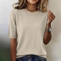 Women's Fashion Casual Round Neck Short Sleeve Shirt L smėlis