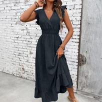 Women's Loose-fitting Casual V-neck Beach Fitted Dress L juoda