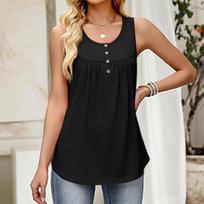 Women's Fashionable Plain Color, Round Neck, Button-Decorated Sleeveless Vest Top, Suitable For Both Inner And Outer Wear. L juoda