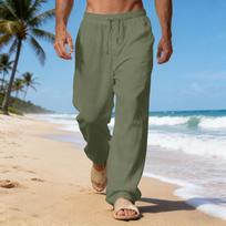 Men's Casual Loose-fitting Jogging Pants, Straight-leg Wide-leg Trousers, Drawstring Cotton And Linen Casual Pants. L armijos žalia spalva