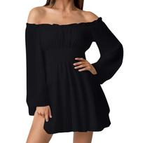 Women's Fashion Off-Shoulder Tie- Pleated Long-Sleeve Fitted -Color Short Dress L juoda