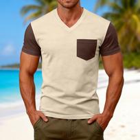 Men's Casual V-Neck Raglan Short-Sleeve Top L kava