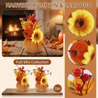 2-Piece Fall Decor with Maple Leaves and Pumpkin Figurines for Thanksgiving Halloween Home One Size
