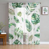 Atogrąžų lapai palmės žalias augalas baltas tiulis permatomos langų užuolaidos svetainei miegamajame Voile organza užuolaidos užuolaidos W135 x H115cm x1