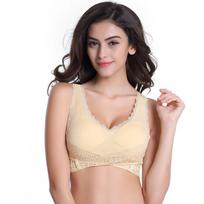Big Size Bras Push Up Gather Lingerie Sexy Women Bra Front Clouse Lace Trim Sleep Wire Free Sports Bralette Brassiere S smėlis