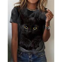 Funny Sad Crying Cat Cute Cat Pet Print Women's Home Casual T Shirt Summer New Harajuku Short Sleeve Casual Fashion Clothing XXS black