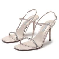 Fashion Ladies High Heels Buckle Comfort Shoes for Women Luxury Rhinestone Thin Heels Sandals Sexy Open Toe High Heels Shoes Wedges 2024 34 smėlis