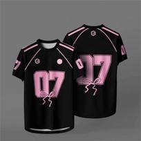 Glorya Coquette Jersey Custom Name Pink Coquette Ribbon Bow Microfiber Jersey T Shirt Short Sleeve Sport Retro Collar Quick Dry Baju Unisex 2XS balta