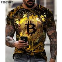 Madingi Bitcoin Grafikos 3D Spausdinimo Vyriški Marškinėliai Vasaros Gatvės Stiliaus Apvalia Kaklo Trumpomis Rankovėmis Laisvi Marškinėliai Vyriški Drabužiai S