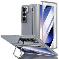 Metal Lens Protect Holder Phone Case For Samsung Galaxy Z Fold 7 6 5 4 3  with Pen Slot Screen Glass Kickstand Shockpoof Cover Galaxy Z Fold 7 pilka spalva