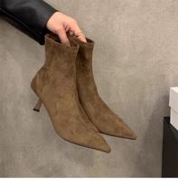 Madingi moteriški seksualūs aštrių pirštų tamprios čiurnos batai trumpi Botas batai madingi vakarėliai stiletto aukšti kulniukai kojinės Botas De Mujer 2025 nauji 35 gray