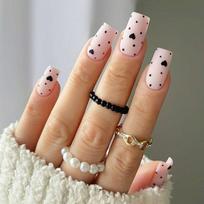 24 Pcs Short Press On Nail Polkas Dot Acrylic False Nail Elegant Artificial Nail Black Heart Stick on Nail 1