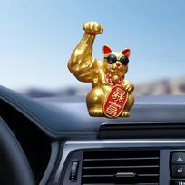 Lucky Cat Figurine Big Muscle Arm Feng Shui Decor Desktop Good Fortune Welcoming Money Cat Sculpture for Desk Birthday Gift