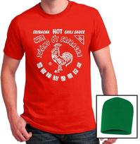 Sriracha Hot sauce T-shirt & Beanie Hat Halloween Costume Set Mens Ladies Shirts M