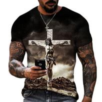 Vasarinis vyriškas marškinėlis Dievas Religija Kristus Jėzus Kryžius 3D spausdinimas Hip Hop laisvas trumpomis rankovėmis Streetwear Oversized Vintažiniai marškinėliai S