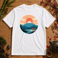 Sunset Fuji Circle Tee – Japanese Minimal Landscape Shirt M