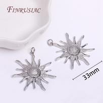 18K Gold Plated 33mm Big Sun Flower Pendant Wholesale,High Quality Brass Metal Inlaid Zircon Sun Charms DIY Jewelry Making  1 Piece