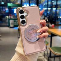 case for Samsung S26 S25 S24 plus ultra magnetic rotating bracket protective case full coverage tough shell With Holder plain Galaxy S26 rožinė