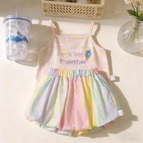Girls Summer Dopamine Sweet Outfit Stylish Camisole Top With Bud Shorts Thin Breathable Children Clothing Set 90cm