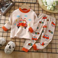 Children Cotton Thermal Underwear Set Long Sleeve Top and Pants Soft Breathable Kids Sleepwear Pajama Set for Boys and Girls Homewear 120 smėlis