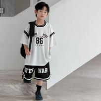 Trendy Boys' Summer Basketball Uniform Set - Quick-Drying Loose Short Sleeve and Shorts for Medium & Large Children 160 cm