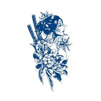 Semi-Permanent Blue Genipa Juice Tattoos for Women Katana Design White Paper Model