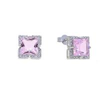 Promotion Fashion Square Heart Charm Earrings Iced Out Bling Pink Cubic Zirconia Pierced Stud Earrings  Women Jewelry