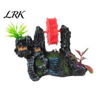 Air Pump Fish Tank Accessory Aquarium Spinning Waterwheel, Ornament, Mini Rockery Mountain Waterwheel Bubbler, Moss Rock Decor Aerating Action Hideout A