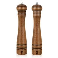 A25F-Wooden Salt And Pepper Grinder Set,Pepper Mill With S And P Engraving, Adjustable Grinder - 10 Inches, 2 Pack