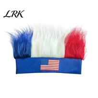 Festival Wig Headband Independence Day Cap, Elastic Red Blue White Fur Design Cap Hat, Double-Sided American Flag Theme for Parties Parades And Games mėlyna