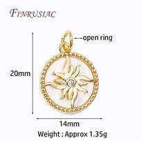 18K Gold Plated Round Sun Pendants High Quality Brass Metal Inlaid Shell Charms For Jewelry Making DIY Accessories Wholesale 1 Pieces