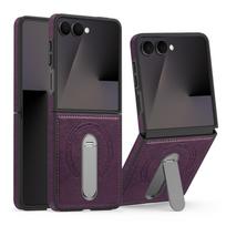 case for Samsung Z Flip 7 6 5 4 3 Vegan leather magnetic 360° rotating stand folding screen protective case Shock Proof plain Galaxy Z Flip7 violetinė