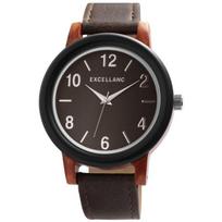Montre - EXCELLANC - EX0583 - Boîtier bois marron - Ø45 mm - Bracelet simili cuir 20 mm ruda