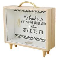 Practical-Adventure Archive Box, Ticket Shadow Box With Slot, 8Inch Memory Boxes For Keepsakes Wood Color