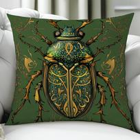 Retro Beetle Dragonfly Insect Cushion Cover Birthday Anniversary Gifts Double Sided Printed Zipper Cushion Cover Soft Skin Peach skin 18*18(CM)-1Pcs beige
