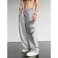Rose Eagle Pattern Sports Pants High Street Style Loose Sports Pants Spring and Autumn Men's Wide Leg Pants for Warmth S pilka