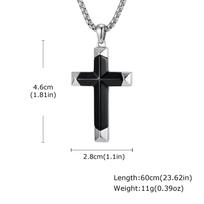 Vnox Natural Black Onyx Cross Necklace for Men, Stainless Steel Pendant Box Chain, Religious Jewelry Gift for Husband Father Son 60cm