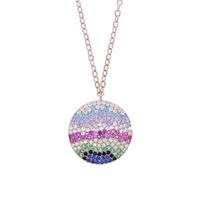 Promotion Trendy Cz rainbow Coin Pendant Micro Pave Jewelry Necklace for Women 41+5cm