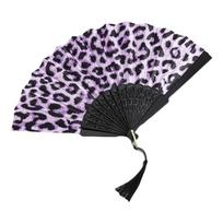 Decorative Folding Fan Collapsible Dance Fan Art Craft Cloth Fan  Performance Use Purple Leopard