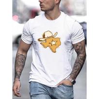 European Size Western Cowboy Hat Print T Shirt, Tees For Men, Casual Short Sleeve T-shirt For Summer M balta