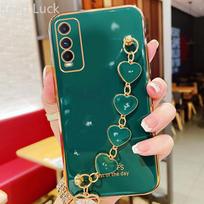 Vivo Y20 Case Prabangūs galvanizuotų širdies apyrankių laikiklio dėklai, skirti vivo Y11 2019 Y11S Y12S Y20S Y30 Y21 Y31 Y51 Y73 dangtelis vivo Y11 tamsiai žalia spalva