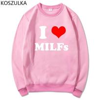 I Love MILFs Mothers Day Hoodie I Heart MILFs Husband Hoodies Harajuku Tops Oversized Unisex Sweatshirt Gothic Crew Neck Clothes L
