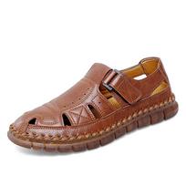 Fashion Genuine Leather Casual Shoes for Men Classic Male Hollow Out Sandals Summer Outdoor Walking Men Sneakers Breathable Men Sandals 38 ruda