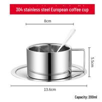 304 nerūdijančio plieno dviejų sluoksnių kavos puodelių rinkinys su lėkšte ir šaukštu (Apsauga nuo nudegimo, izoliuota) 304 double layer coffee cup and saucer