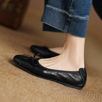 Krazing Pot Sheepskin Soft Summer Spring Autumn Flat WithSlip on Women Butterfly-knot Ballet Shoes Square Toe Flats 35 juoda