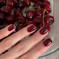24PCS Cherry Red Short Square Nail Sticker, Glitter Design French Fake Nail with 1 piece of jelly glue and 1 nail file CDJ-A1-212 brown